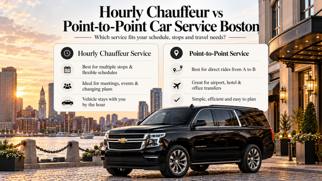 Comparison of hourly chauffeur service and point-to-point private car transportation for multi-stop travel in Boston